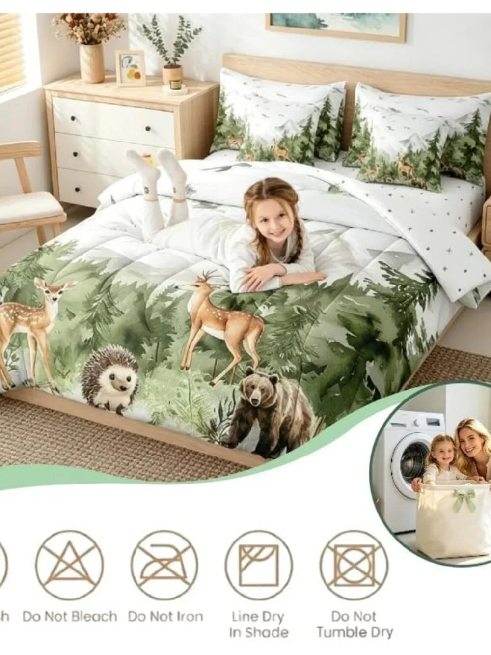 Giant Mountain Forest 7 Piece Comforter Set Twin Woodland Deer Bear Hedgehog Bir